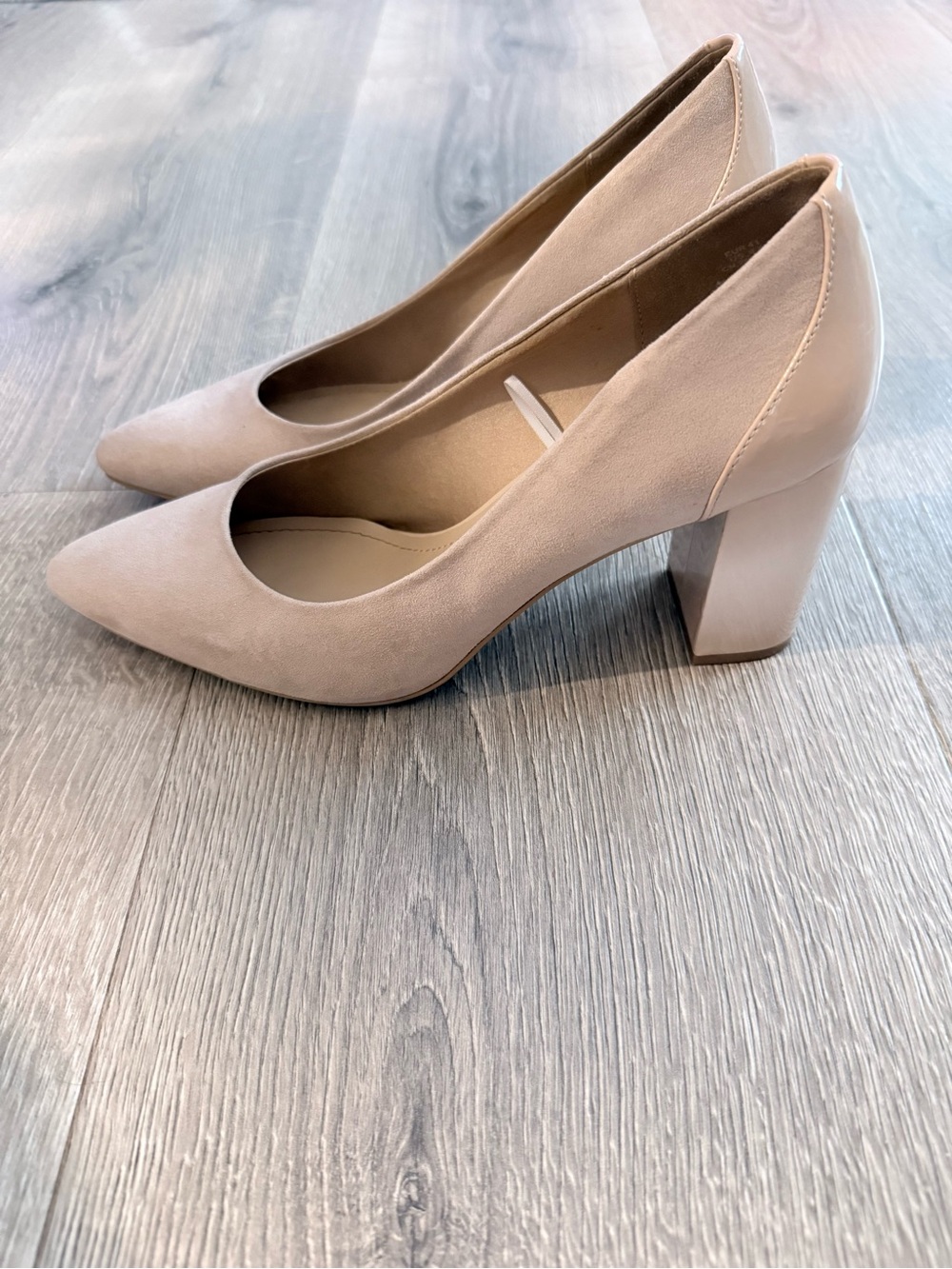 Classic Pointed Toe Block Heel Pumps - Nude